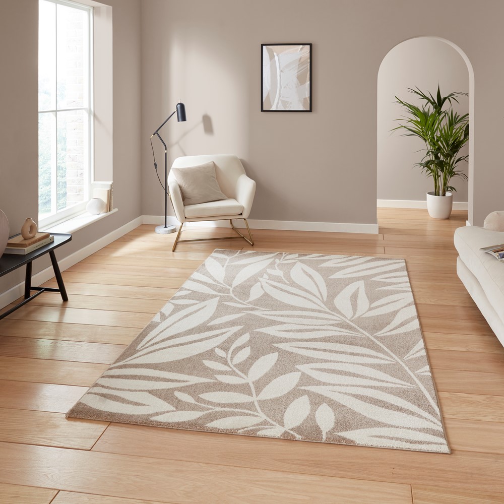 Sorral Leaves Modern Rugs by Catherine Lansfield in Natural